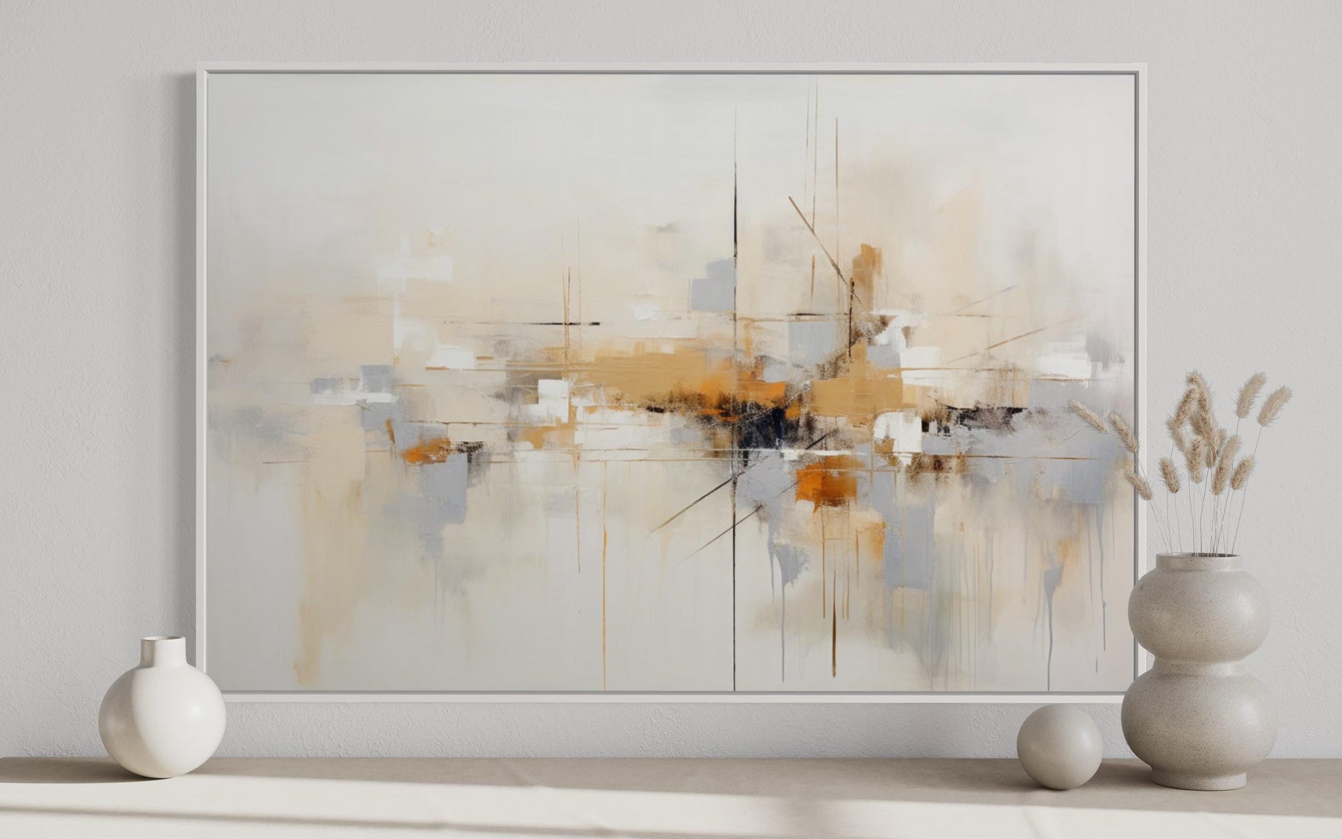 Beige Grey Brown Neutral Abstract Modern Minimalist Canvas Print