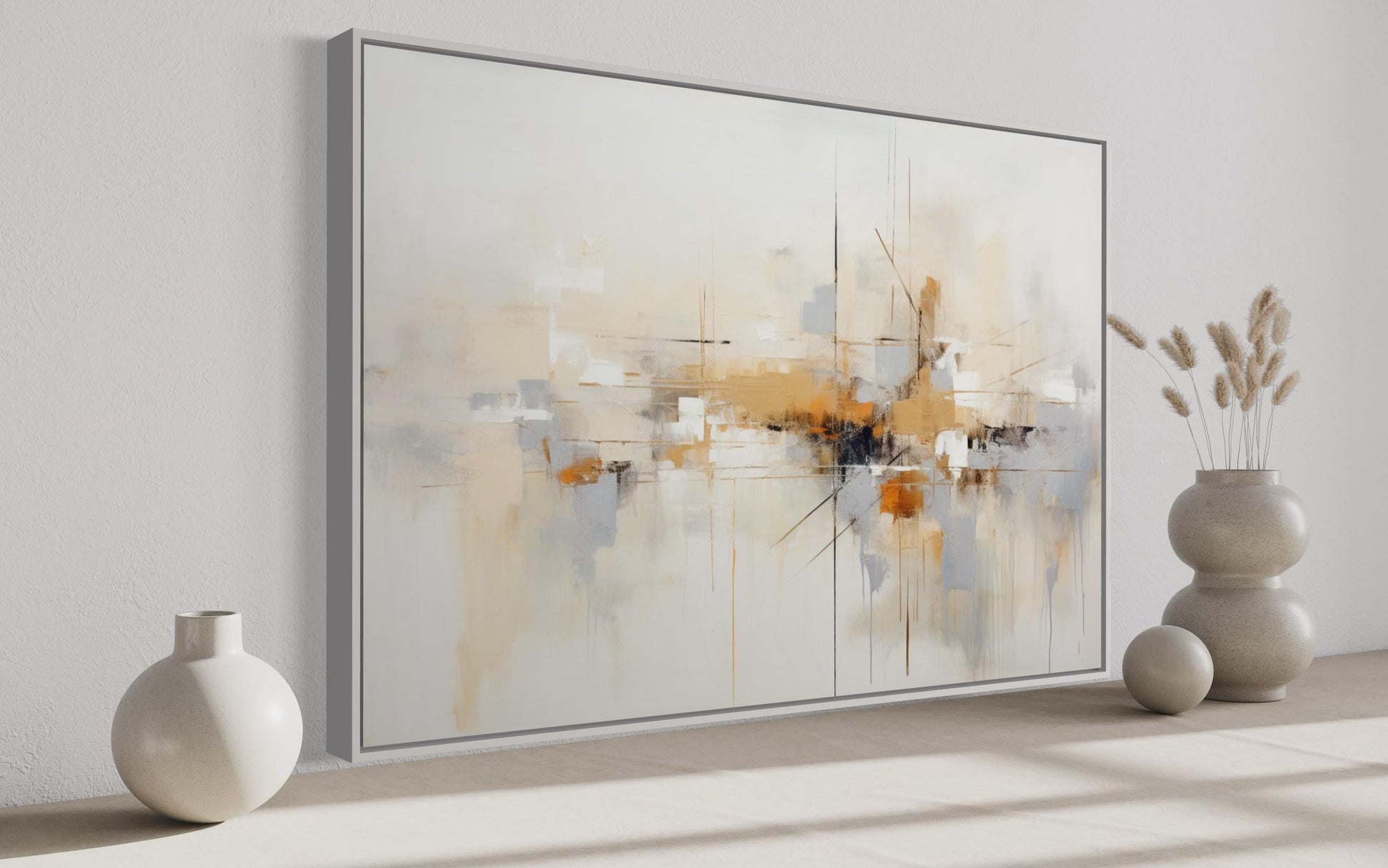 Beige Grey Brown Neutral Abstract Modern Minimalist Canvas Print