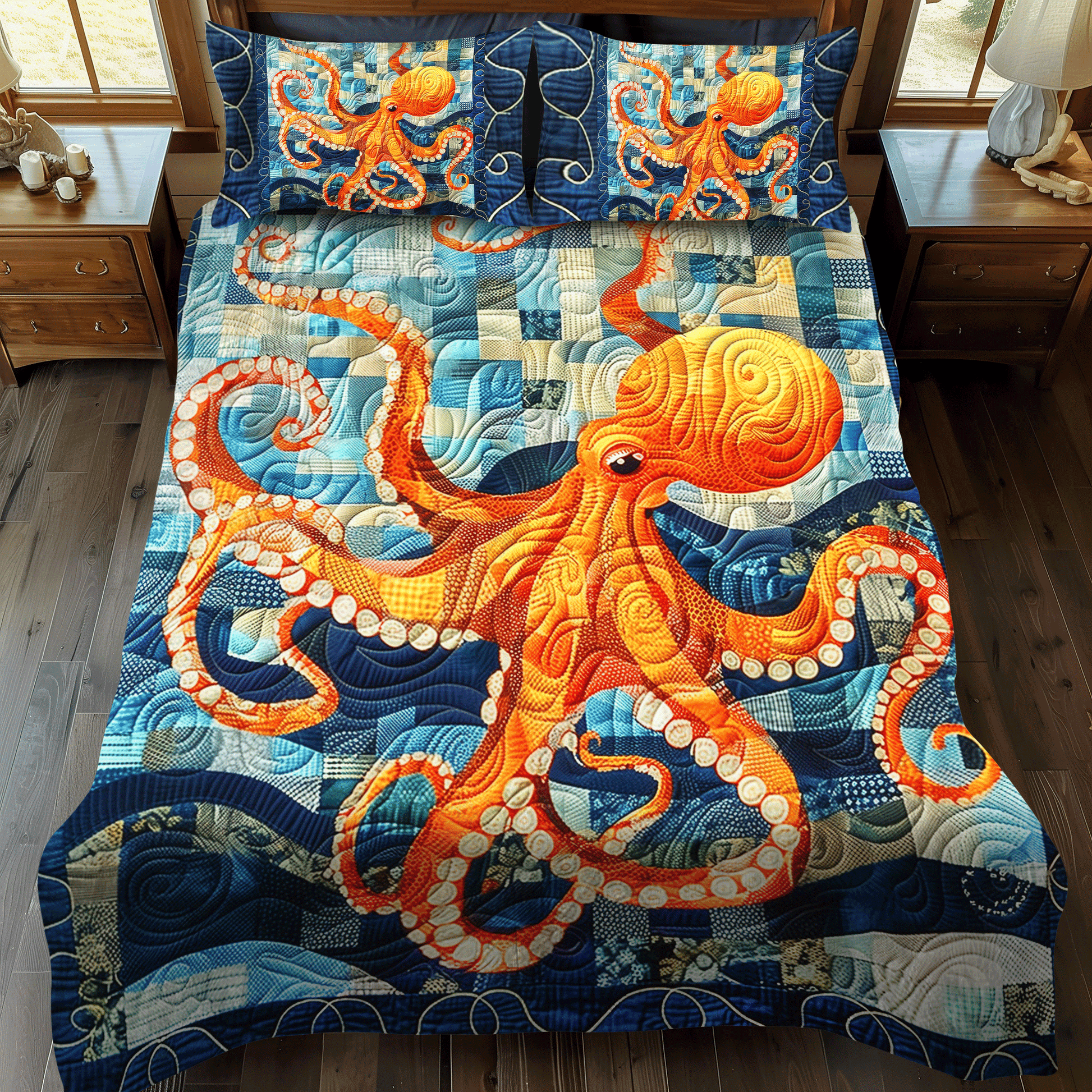 Benthic Beauty 3-Piece Quilted Bedding Set - Single (59" x 70")