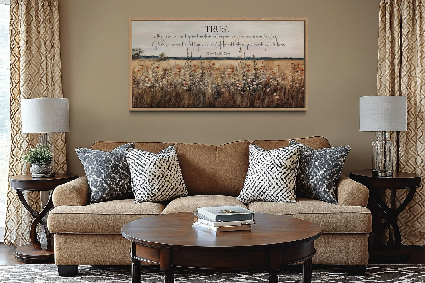Bible Verse Wall Art - Trust In The Lord Proverbs 3:5 Scripture Canvas with Wildflower Field