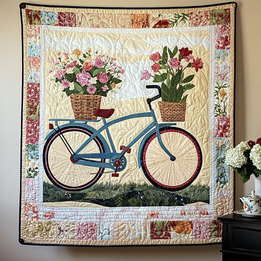 Bicycle Bloom Journey Art Quilt Hanging - Baby (30" x 40")