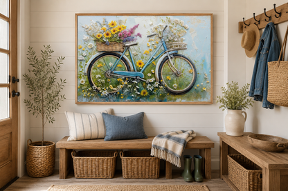 Floral Bicycle Rustic Farmhouse Framed Canvas Wall Art For Cute Kitchen Decor