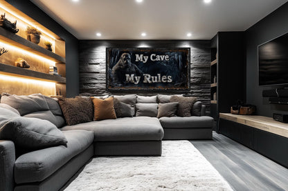 Bigfoot Man Cave Wall Art - My Cave My Rules Canvas Print