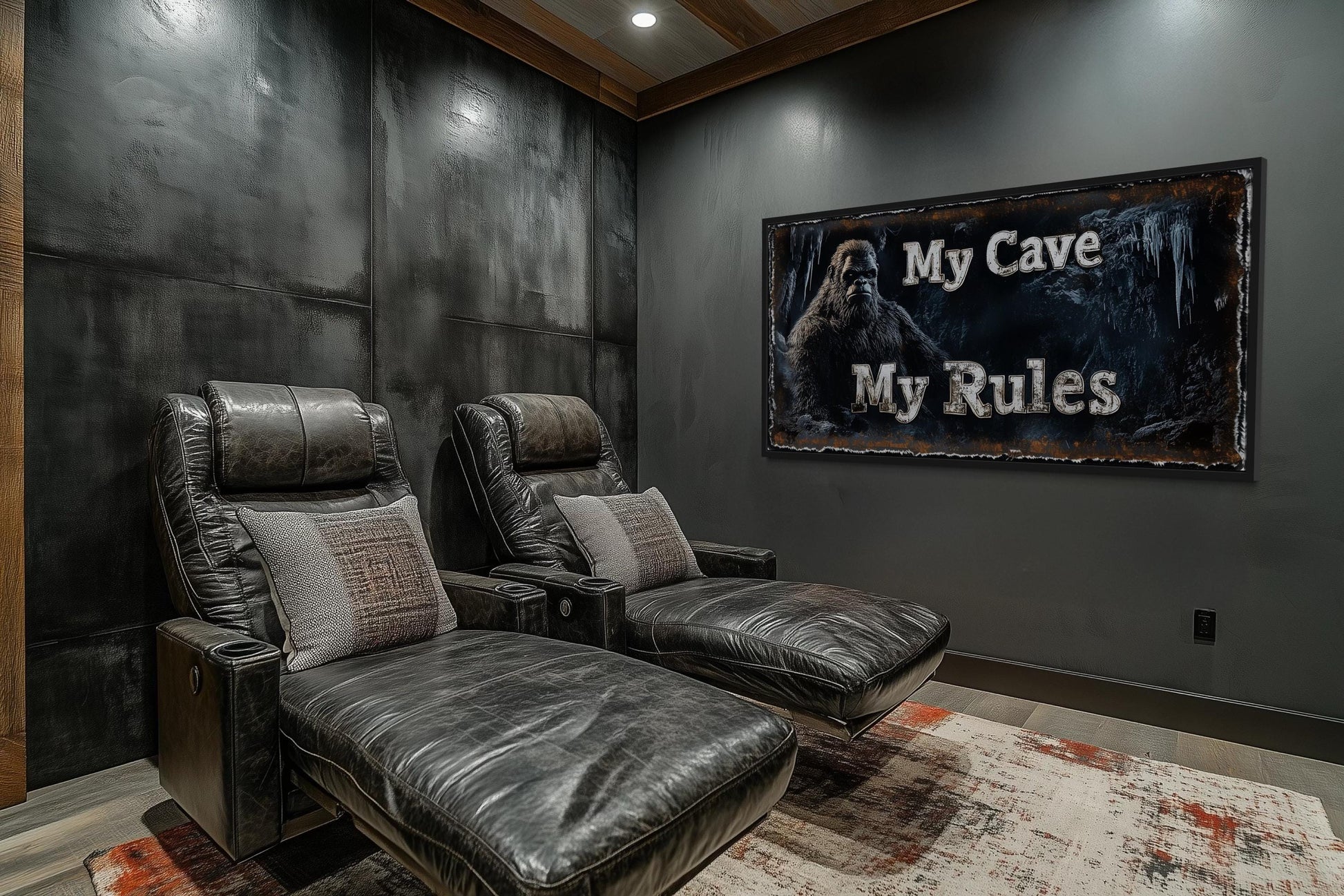 Bigfoot Man Cave Wall Art - My Cave My Rules Canvas Print