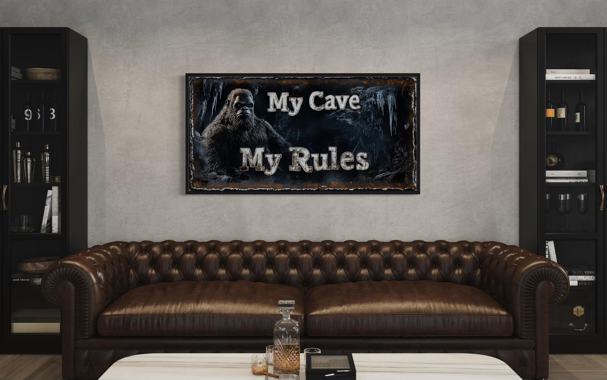Bigfoot Man Cave Wall Art - My Cave My Rules Canvas Print