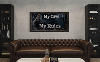 Bigfoot Man Cave Wall Art - My Cave My Rules Canvas Print