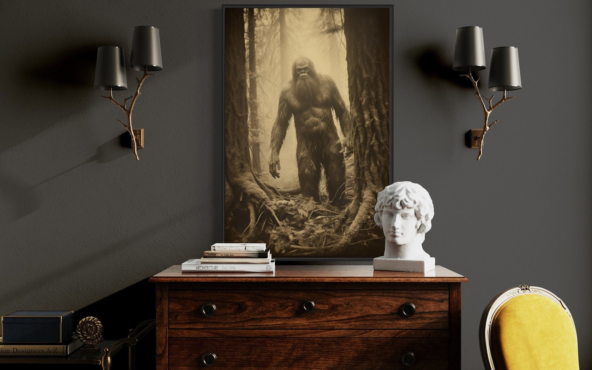 Bigfoot Realistic Photograph Framed Canvas Wall Art For Man Cave Decor