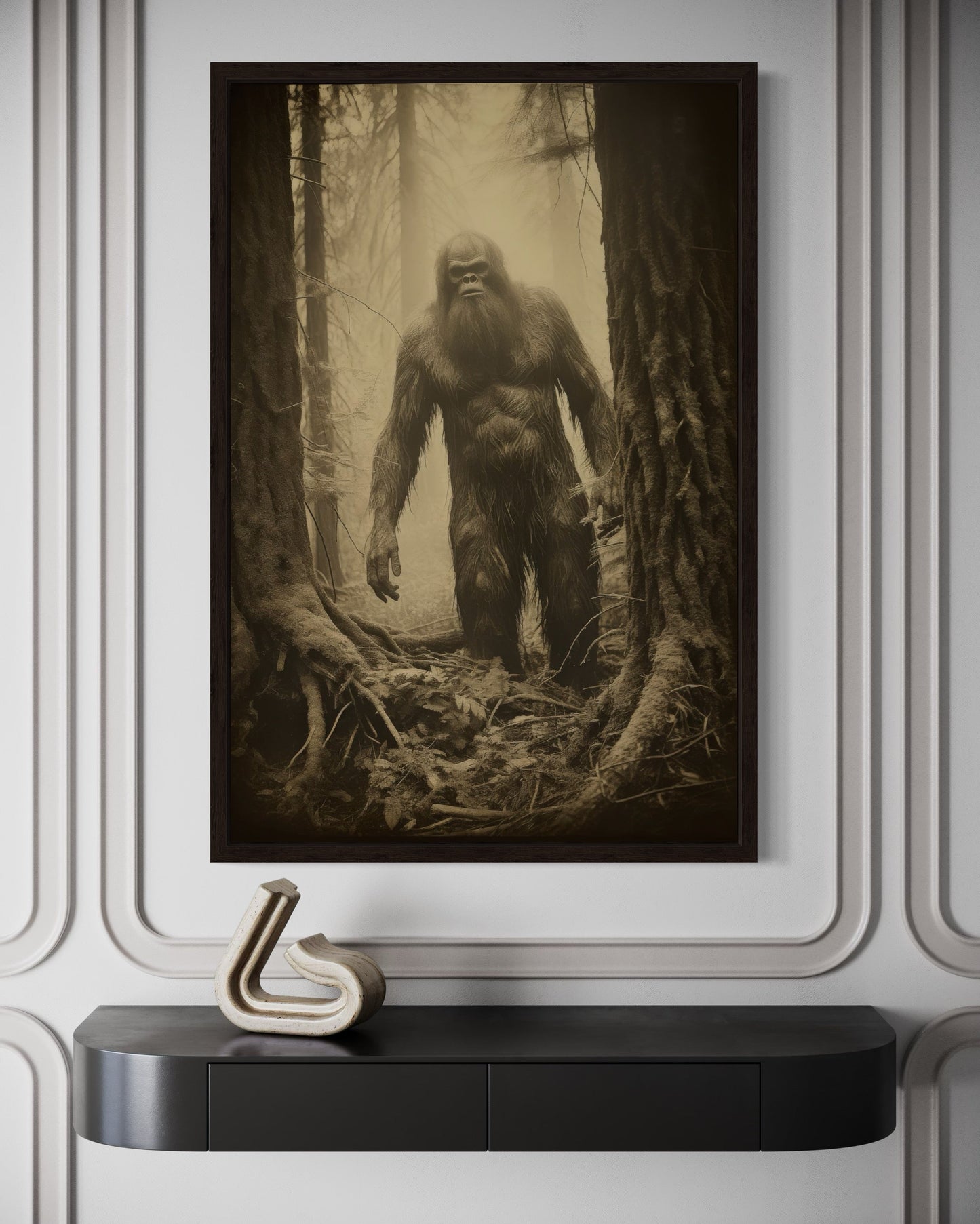 Bigfoot Realistic Photograph Framed Canvas Wall Art For Man Cave Decor
