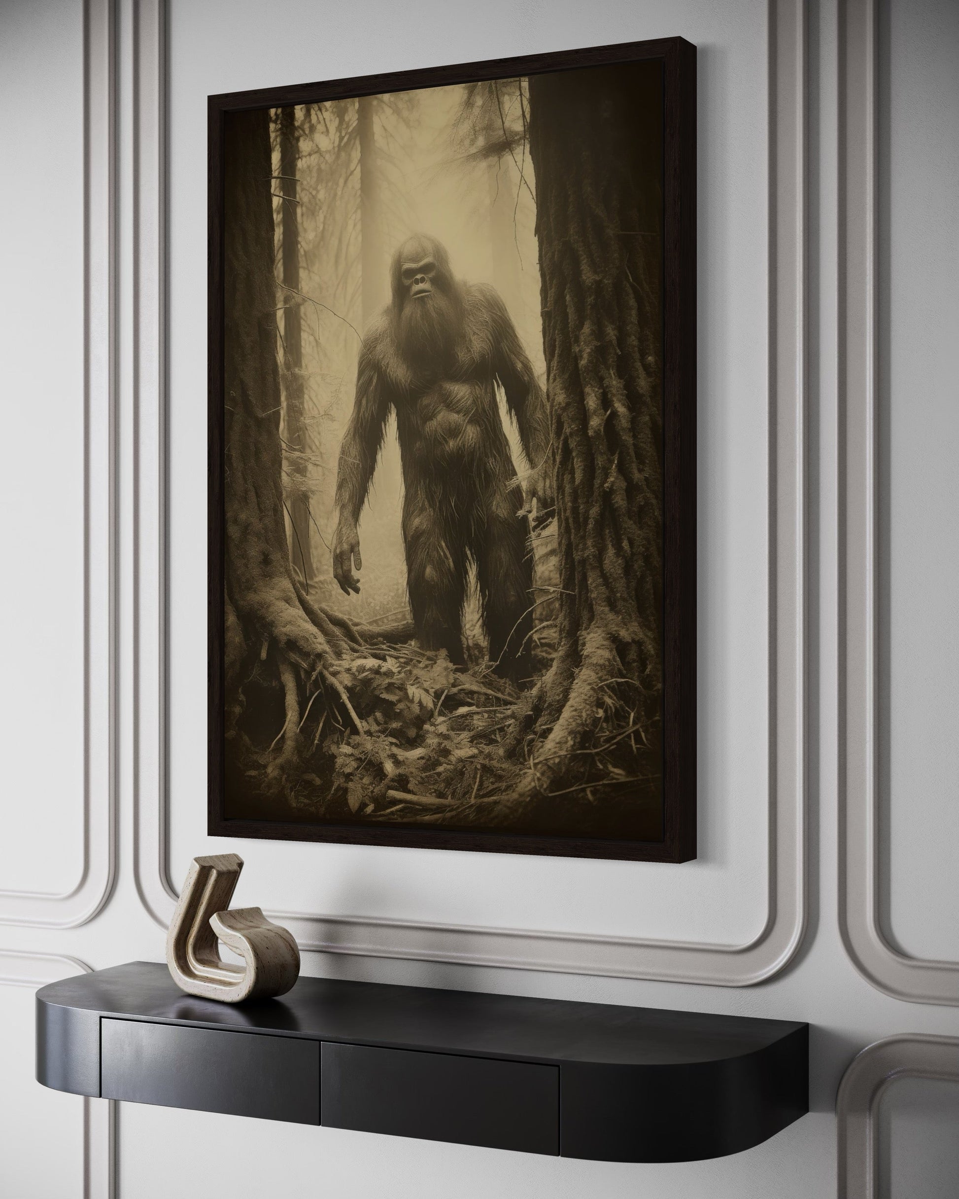 Bigfoot Realistic Photograph Framed Canvas Wall Art For Man Cave Decor