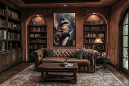 Bigfoot Smoking Cigar Framed Canvas Wall Art For Mens Office or Cigar Room