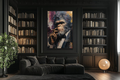 Bigfoot Smoking Cigar Framed Canvas Wall Art For Mens Office or Cigar Room