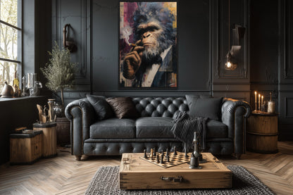 Bigfoot Smoking Cigar Framed Canvas Wall Art For Mens Office or Cigar Room