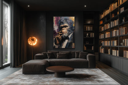 Bigfoot Smoking Cigar Framed Canvas Wall Art For Mens Office or Cigar Room