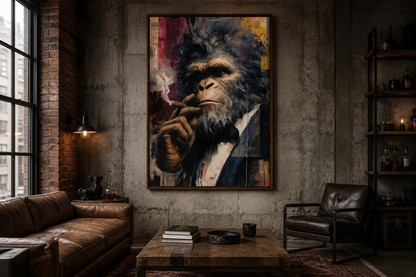 Bigfoot Smoking Cigar Framed Canvas Wall Art For Mens Office or Cigar Room