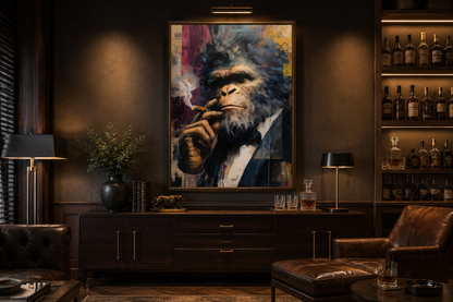 Bigfoot Smoking Cigar Framed Canvas Wall Art For Mens Office or Cigar Room
