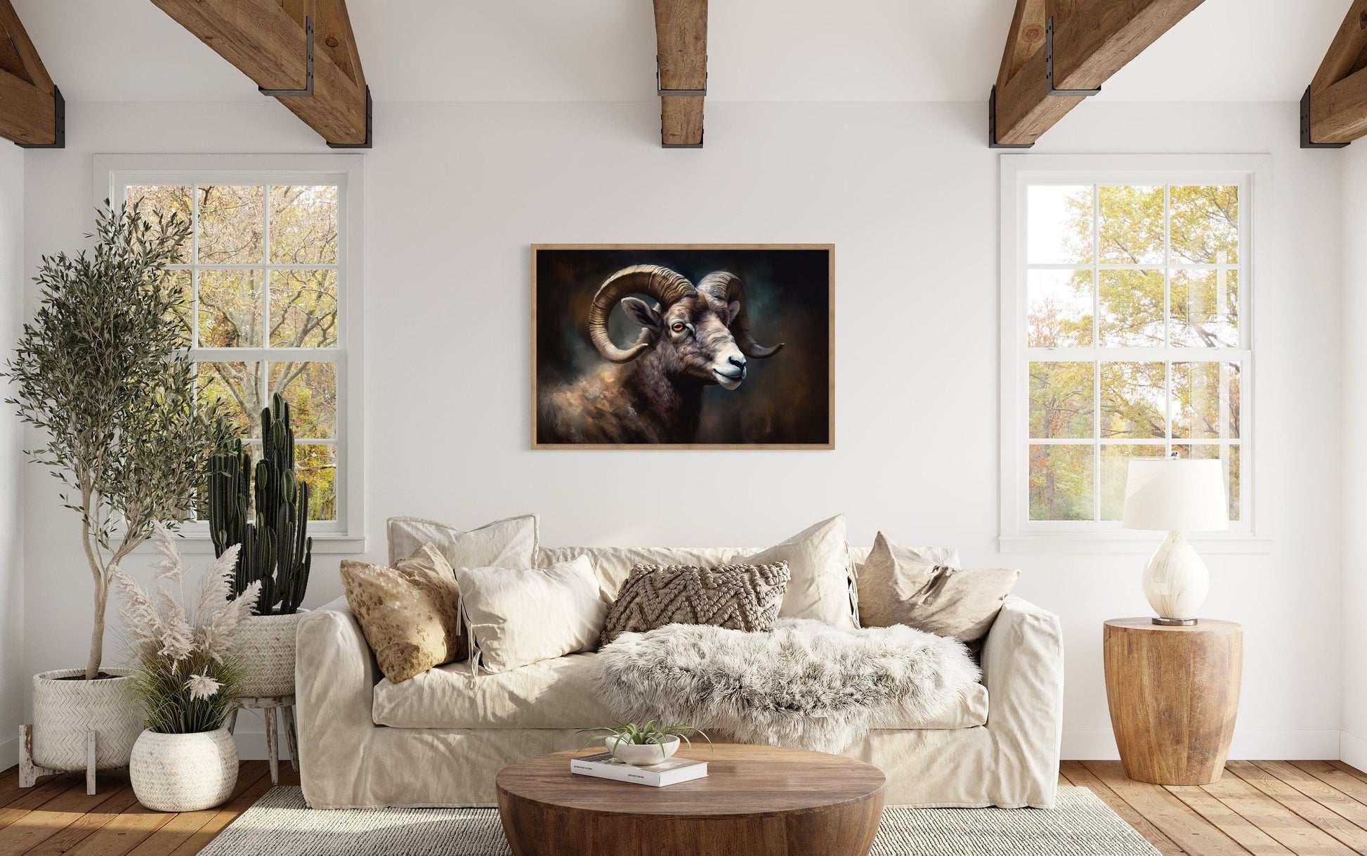 Bighorn Sheep Portrait Framed Canvas Wall Art