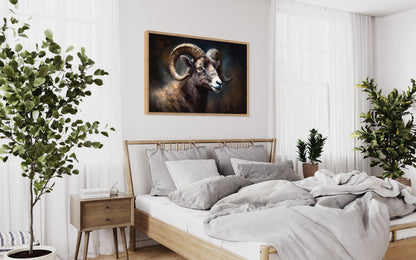 Bighorn Sheep Portrait Framed Canvas Wall Art