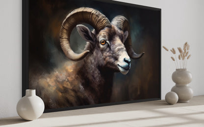 Bighorn Sheep Portrait Framed Canvas Wall Art