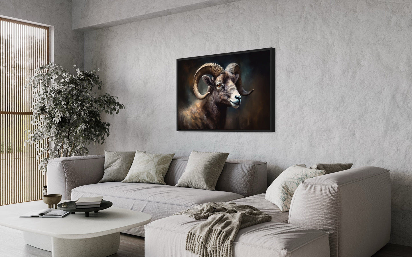 Bighorn Sheep Portrait Framed Canvas Wall Art