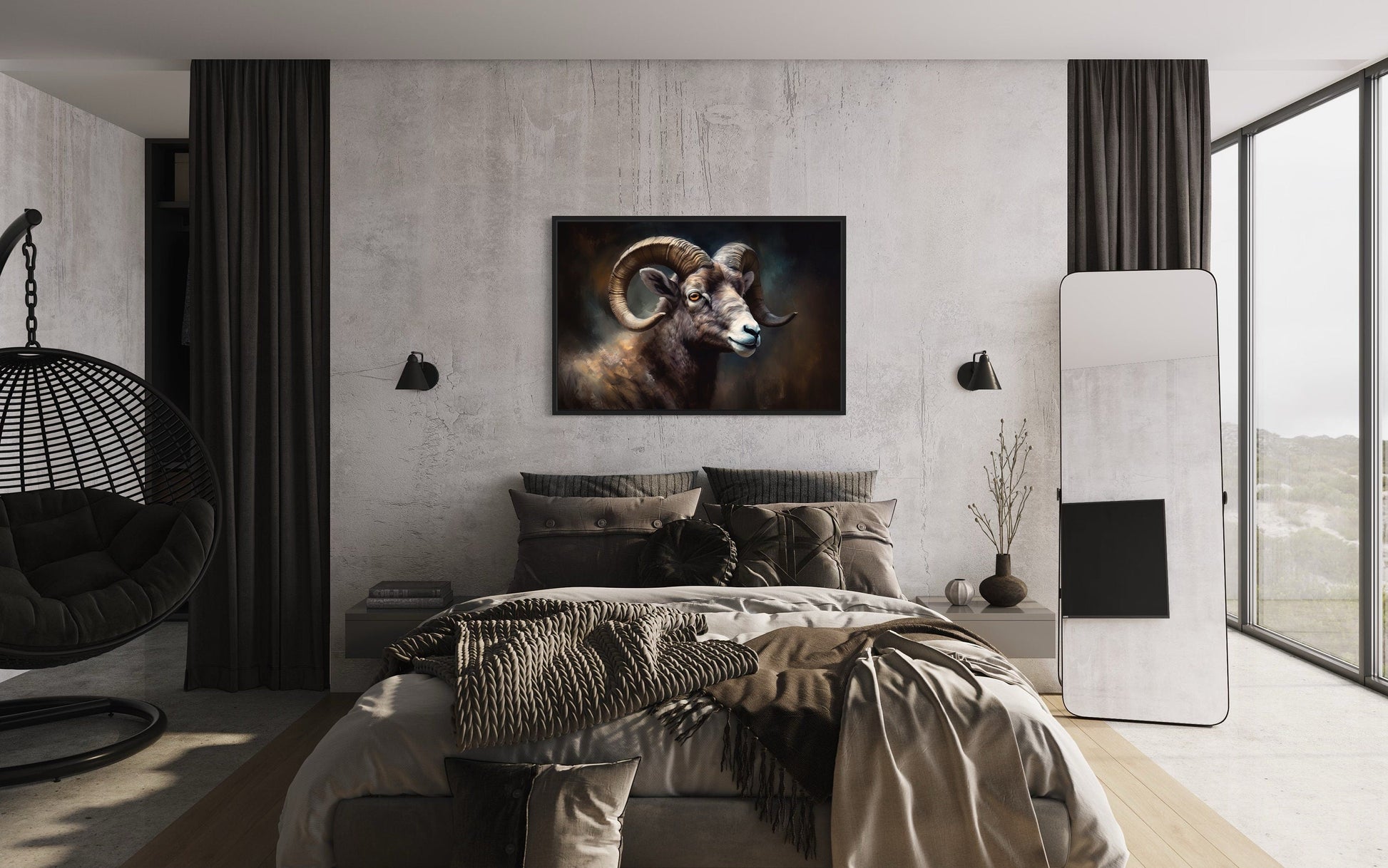 Bighorn Sheep Portrait Framed Canvas Wall Art