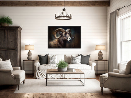 Bighorn Sheep Portrait Framed Canvas Wall Art