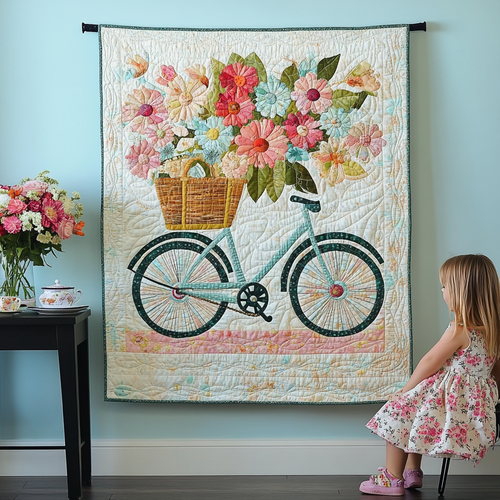 Bike Blooms Art Quilt Hanging - Baby (30" x 40")