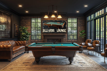 Billiards Room Sign - Billiards Lounge With Pool Table Painting Canvas Print