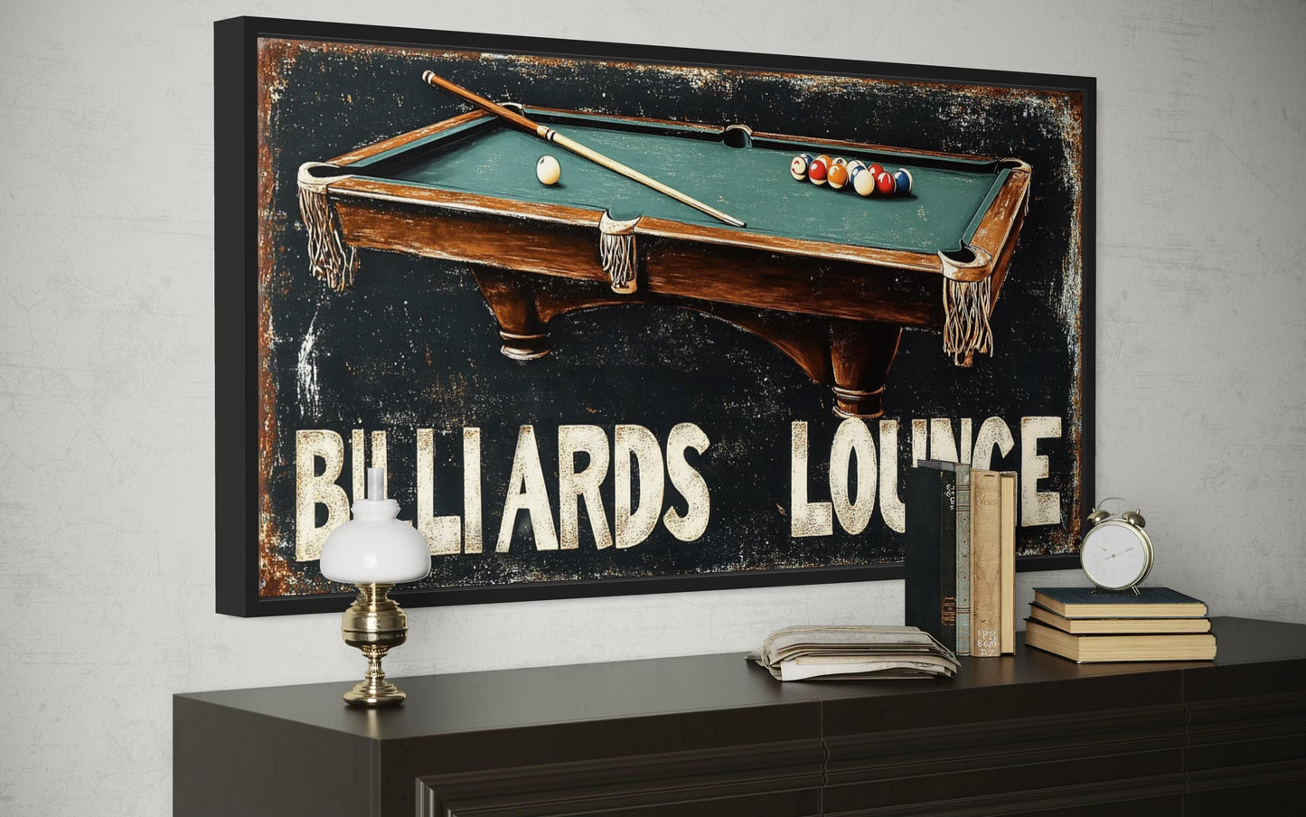 Billiards Room Sign - Billiards Lounge With Pool Table Painting Canvas Print