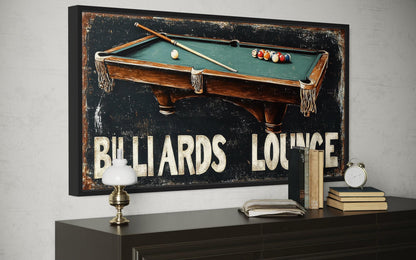 Billiards Room Sign - Billiards Lounge With Pool Table Painting Canvas Print
