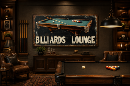 Billiards Room Sign - Billiards Lounge With Pool Table Painting Canvas Print