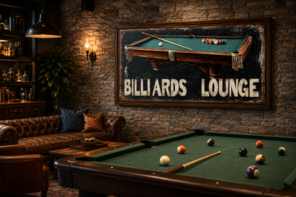 Billiards Room Sign - Billiards Lounge With Pool Table Painting Canvas Print