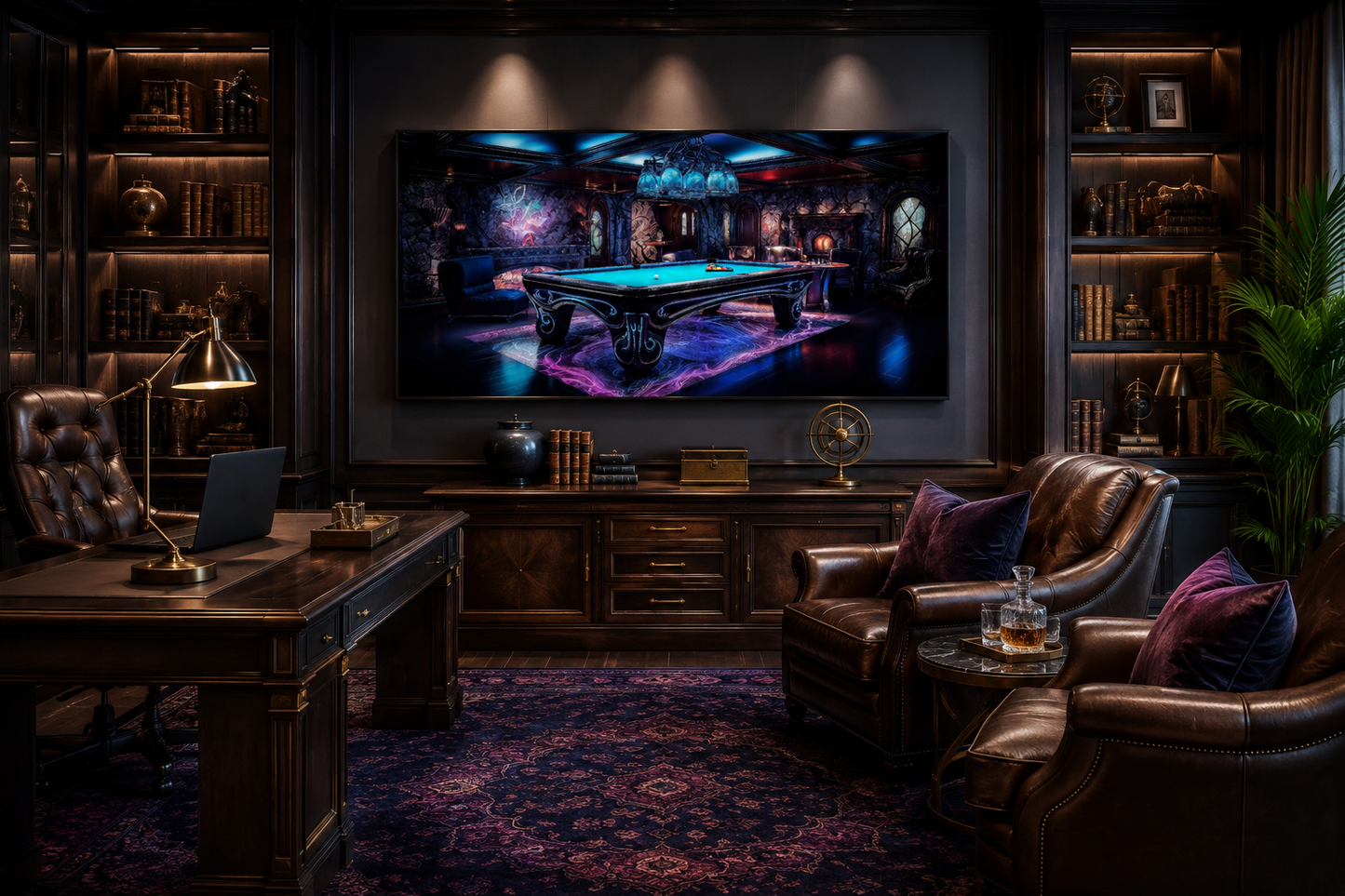 Billiards Neon Wall Art - Vibrant Pool Game Room Art | Framed Canvas Print