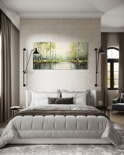 Birch Tree Wall Art - Rustic Framed Canvas Forest Painting for Living Room Decor