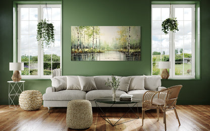 Birch Tree Wall Art - Rustic Framed Canvas Forest Painting for Living Room Decor