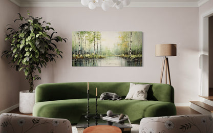 Birch Tree Wall Art - Rustic Framed Canvas Forest Painting for Living Room Decor