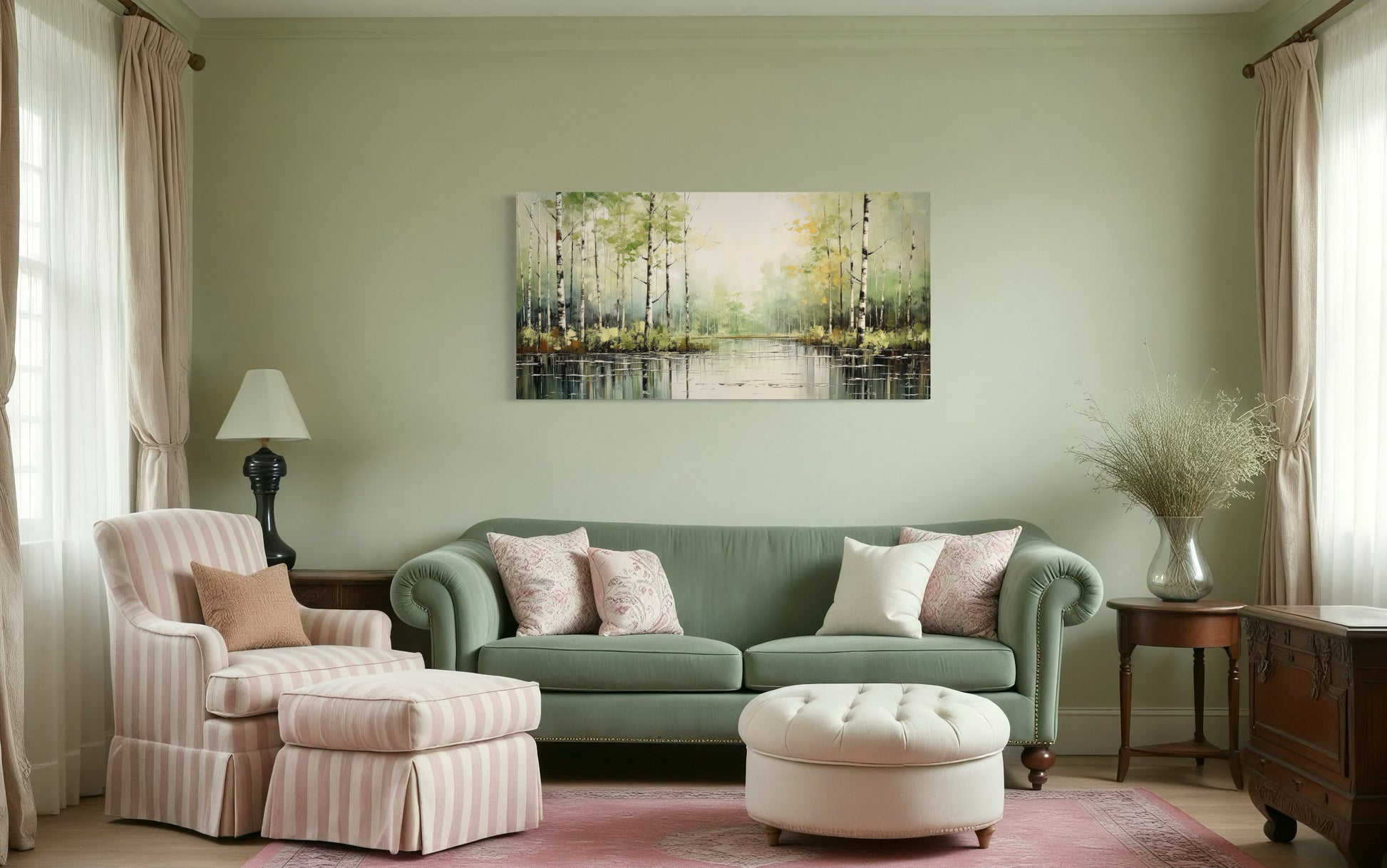 Birch Tree Wall Art - Rustic Framed Canvas Forest Painting for Living Room Decor