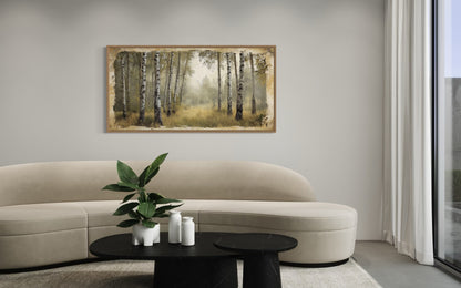 Birch Trees Forest In Summer Rustic Framed Canvas Wall Art