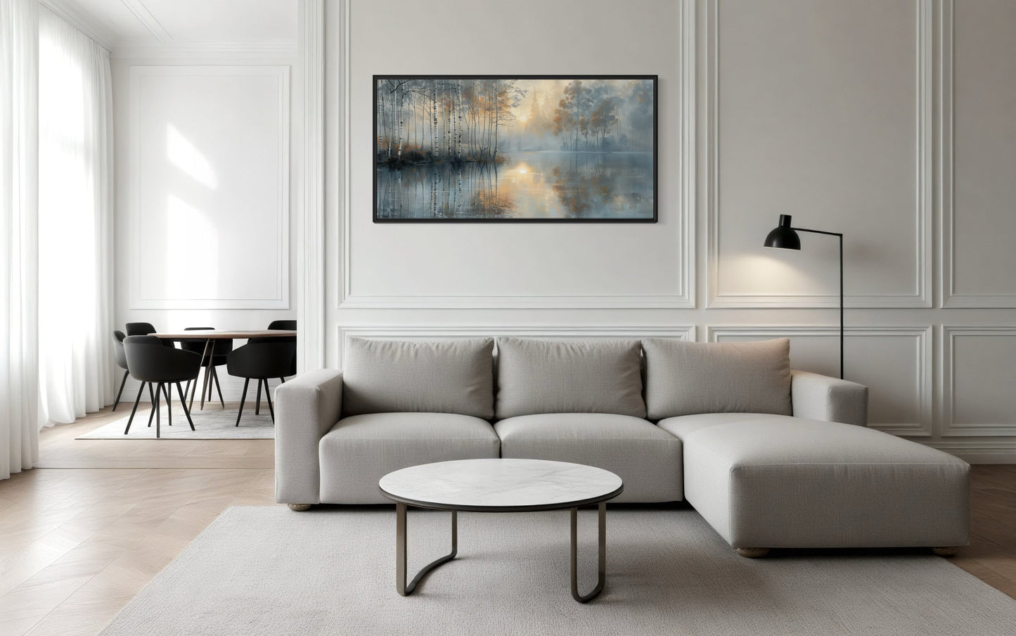 Birch Trees Wall Art – Silver Gold Forest Landscape Canvas for Modern Minimalist Rooms