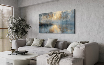 Birch Trees Wall Art – Silver Gold Forest Landscape Canvas for Modern Minimalist Rooms