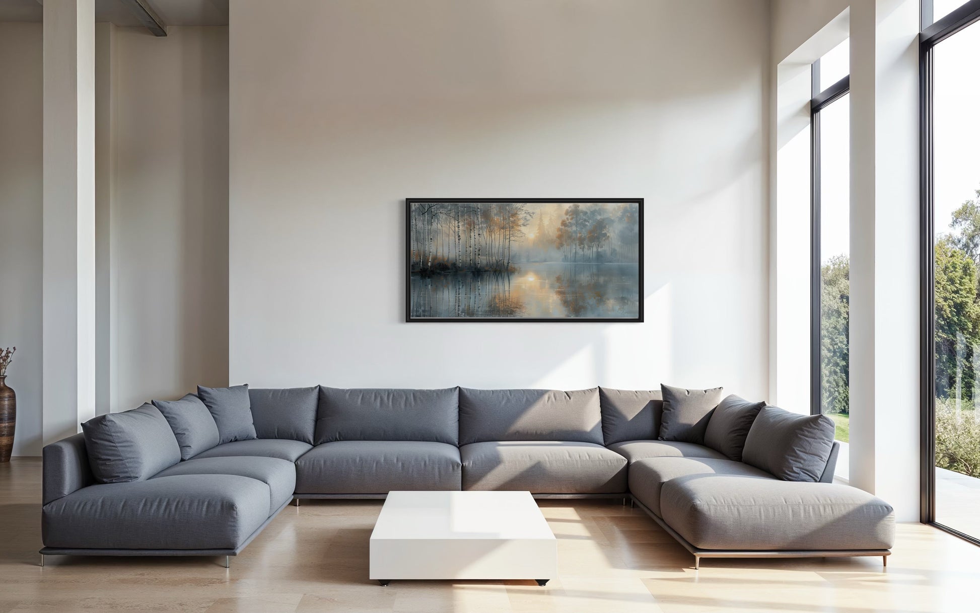 Birch Trees Wall Art – Silver Gold Forest Landscape Canvas for Modern Minimalist Rooms