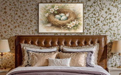 Bird Nest Wall Art – Easter Nest Canvas Print | Soft Pastel Spring Floral Decor