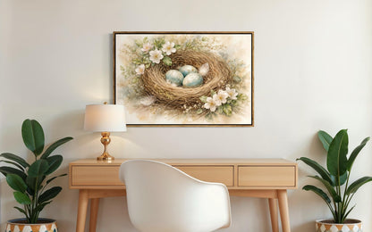 Bird Nest Wall Art – Easter Nest Canvas Print | Soft Pastel Spring Floral Decor