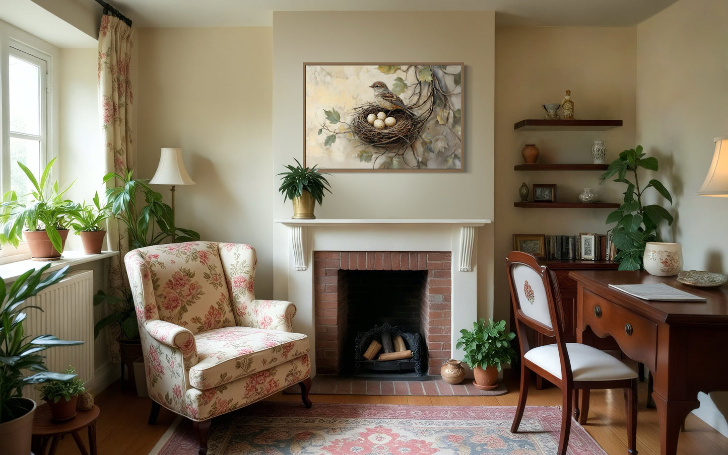 Bird Nest With Eggs and A Bird Rustic Canvas Wall Art
