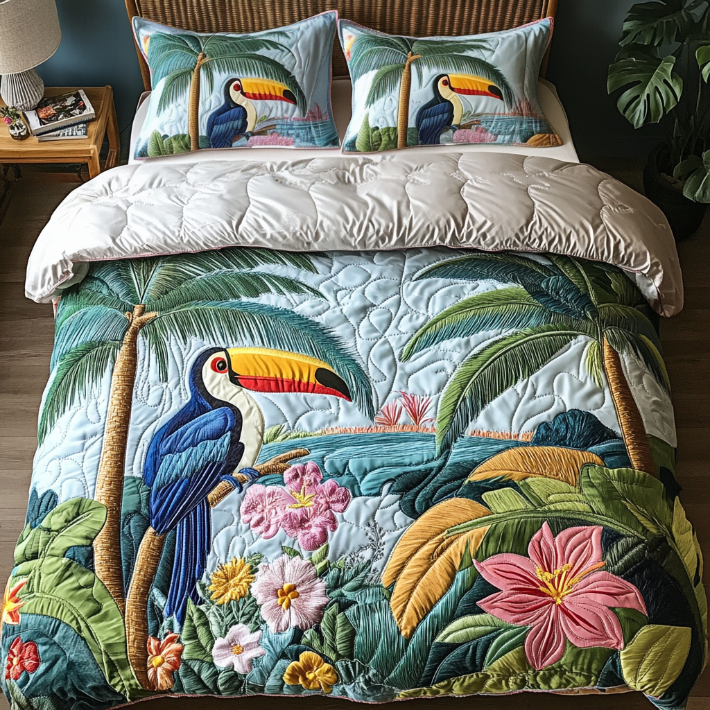 Bird Paradise 3-Piece Quilted Bedding Set - Single (59" x 70")
