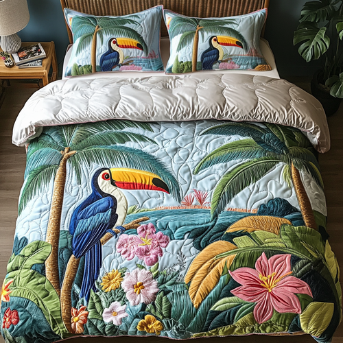 Bird Paradise 3-Piece Quilted Bedding Set - Single (59" x 70")