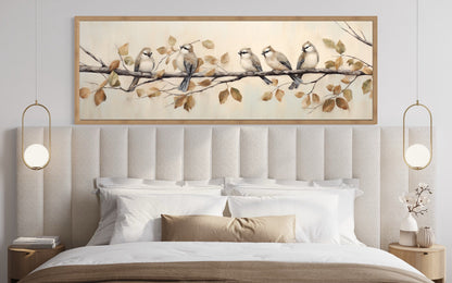 Birds Perched on Branch Painting On Distressed Wood Framed Canvas Wall Art