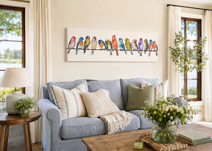 Birds On A Wire Long Horizontal Framed Canvas Wall Art