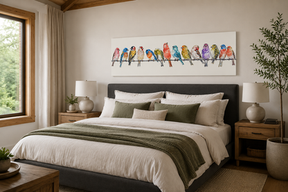 Birds On A Wire Long Horizontal Framed Canvas Wall Art