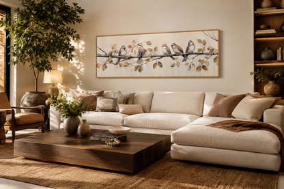 Birds Perched on Branch Painting On Distressed Wood Framed Canvas Wall Art