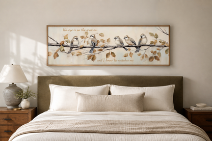 His Eye Is On The Sparrow Birds Scripture Framed Canvas Wall Art